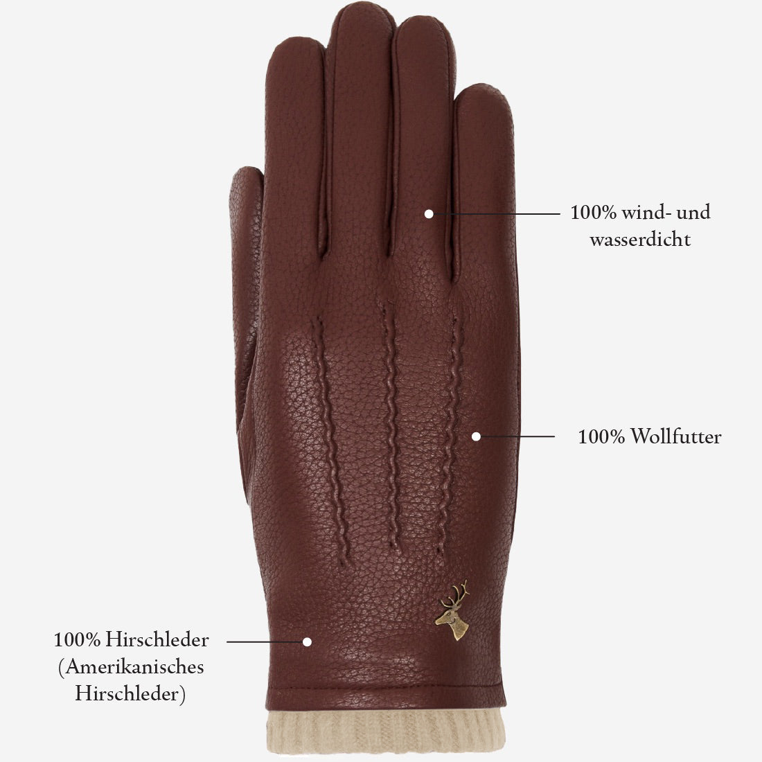 Emily (braun) - Handschuhe aus Hirschleder (American deerskin) mit Wollfutter - Schwartz & von Halen DE - Premium Lederhandschuhe - 9