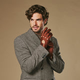 Gosling (cognac) - klassischer Lammleder-Autohandschuhe mit Touchscreen-Funktion