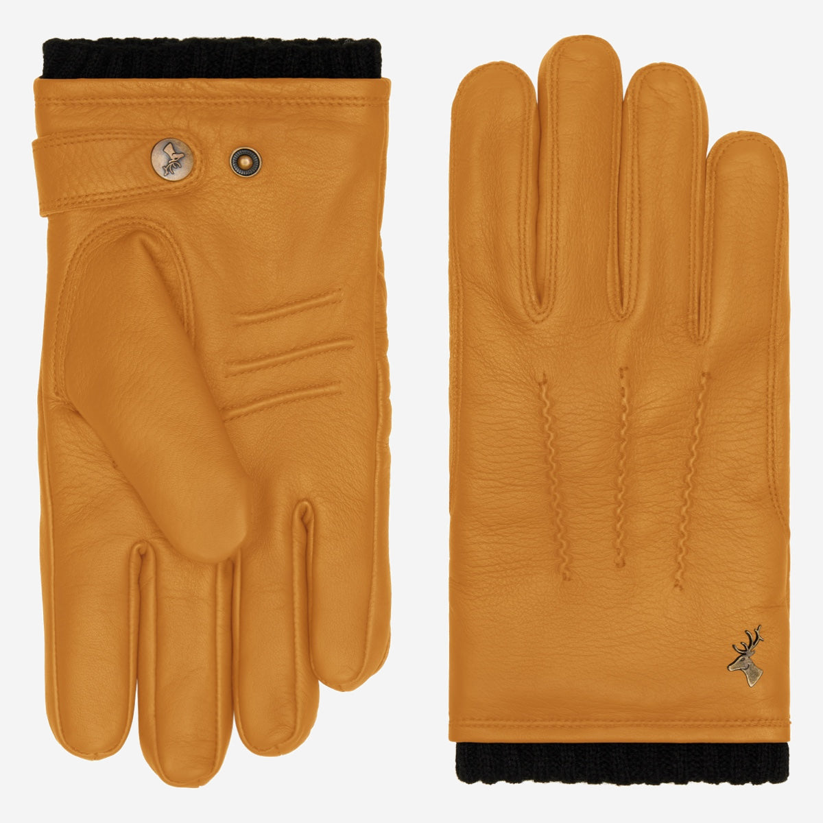 William (gelb) - Handschuhe aus Ziegenleder mit Fleecefutter und Druckknopf  - Schwartz & von Halen DE - Premium Lederhandschuhe - 2