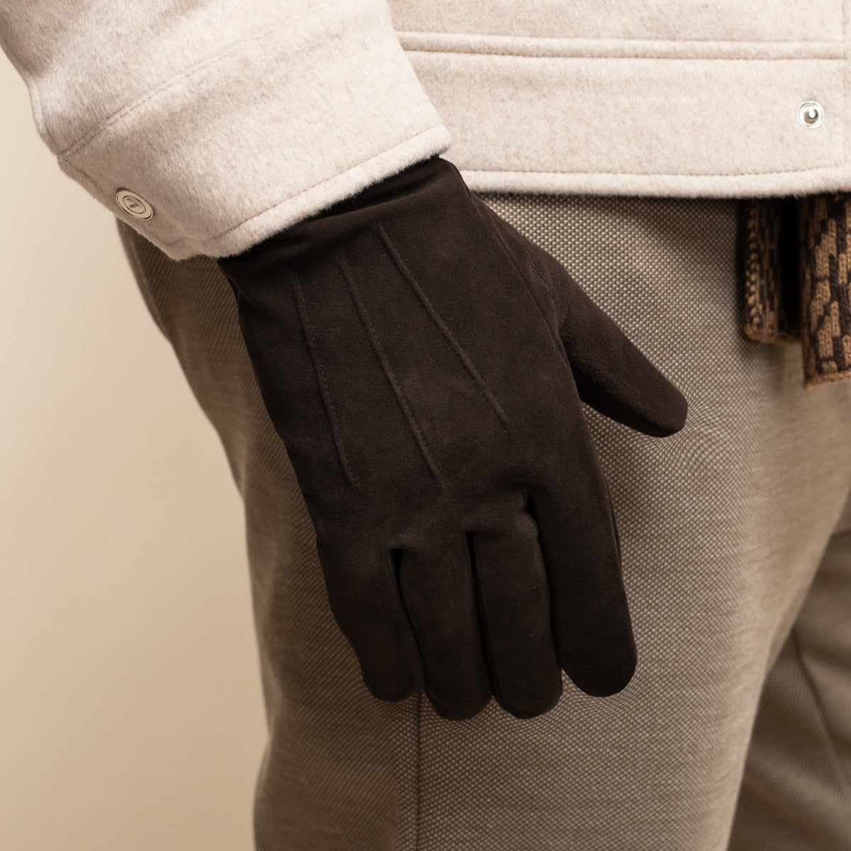 Rex (braun) - Wildlederhandschuhe aus Ziegenleder mit luxuriösem Woll-/Kaschmirfutter  - Schwartz & von Halen DE - Premium Lederhandschuhe - 6