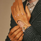 Silvio (cognac) – Exklusive Herren-Autohandschuhe aus Pekari-Leder