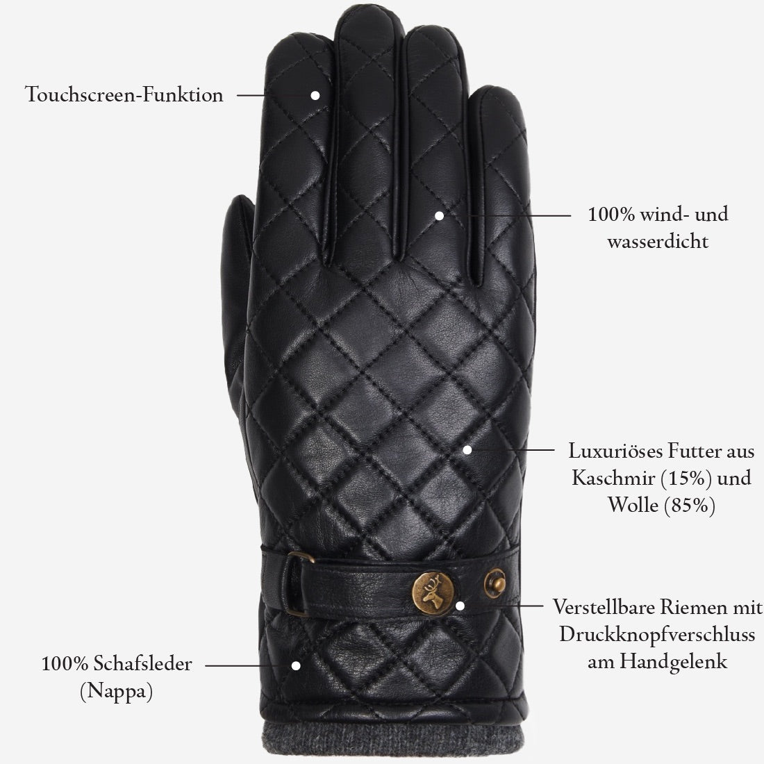 Smith (schwarz) - Schafslederhandschuhe mit Druckknopfverschluss und Touchscreen-Funktion - Schwartz & von Halen DE - Premium Lederhandschuhe - 10