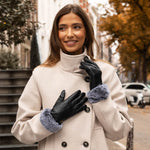 Vera - Luxoriöse Lederhandschuhe mit Kunstpelz am Handgelenk & Touchscreen-Funktion - Schwartz & von Halen DE - Premium Lederhandschuhe - 9