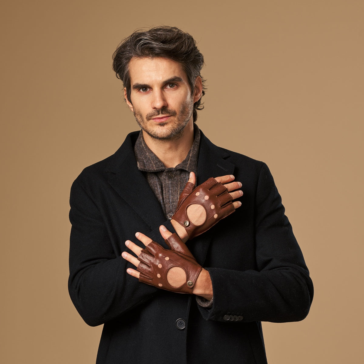 Zane (braun) – luxuriöse fingerlose Fahrhandschuhe aus amerikanischem Hirschleder  - Schwartz & von Halen DE - Premium Lederhandschuhe - 3