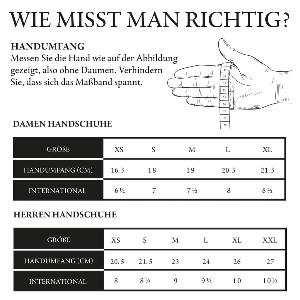 Lederhandschuhe Herren Schwarz Hirschleder - Kaschmir Gefüttert - Premium Lederhandschuhe – Entworfen in Amsterdam – Schwartz & von Halen® -  Größentabelle