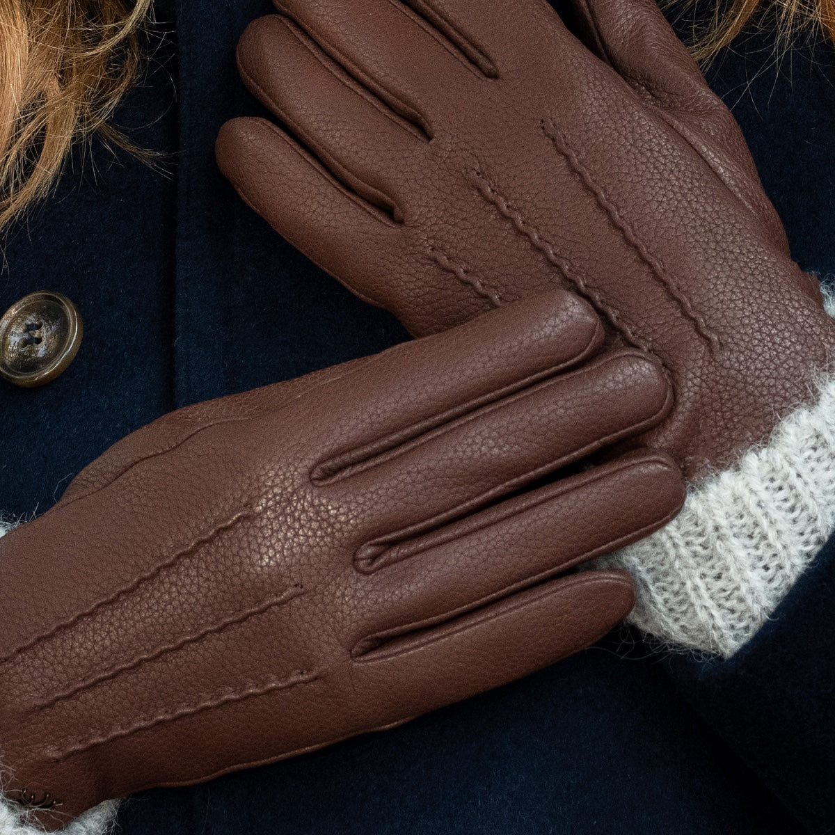Emily (braun) - Handschuhe aus Hirschleder (American deerskin) mit Wollfutter - Schwartz & von Halen DE - Premium Lederhandschuhe - 8