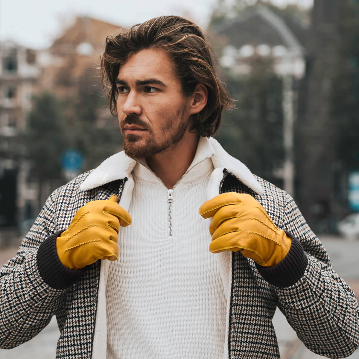 William (gelb) - Handschuhe aus Ziegenleder mit Fleecefutter und Druckknopf  - Schwartz & von Halen DE - Premium Lederhandschuhe - 8