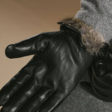 Alexander (schwarz) - Herrenhandschuhe aus Lammleder mit luxuriösem Kaninchenfellfutter und Touchscreen-Funktion