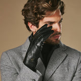 Alexander (schwarz) - Herrenhandschuhe aus Lammleder mit luxuriösem Kaninchenfellfutter und Touchscreen-Funktion