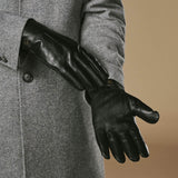 Alexander (schwarz) - Herrenhandschuhe aus Lammleder mit luxuriösem Kaninchenfellfutter und Touchscreen-Funktion