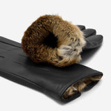 Alexander (schwarz) - Herrenhandschuhe aus Lammleder mit luxuriösem Kaninchenfell futter und Touchscreen-Funktion