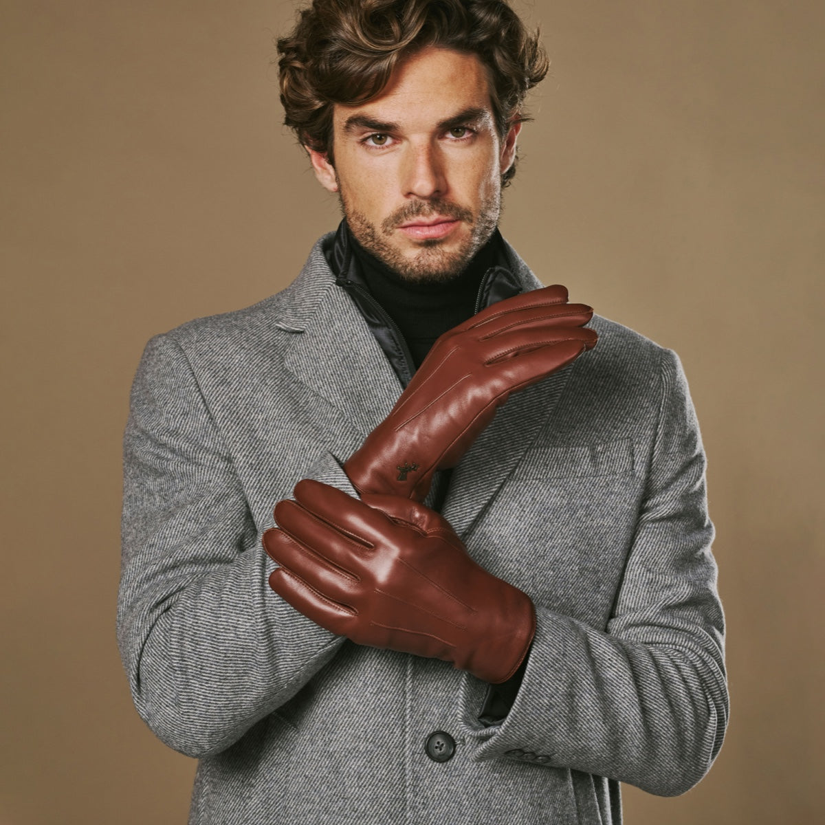 alexander handschuh Lederhandschuhe Herren - 100% Kaninchenfellfutter - Braun