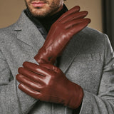 Alexander (braun) - Herrenhandschuhe aus Lammleder mit luxuriösem Kaninchenfellfutter und Touchscreen-Funktion