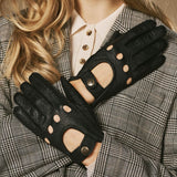 Cecilia (schwarz) – Exklusive Damen-Autohandschuhe aus Pekari-Leder