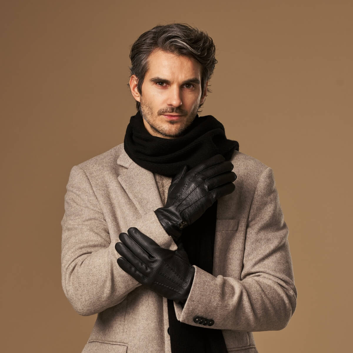 handschuhe mit wollfutter Lederhandschuhe Schwarz Herren - Hirschleder