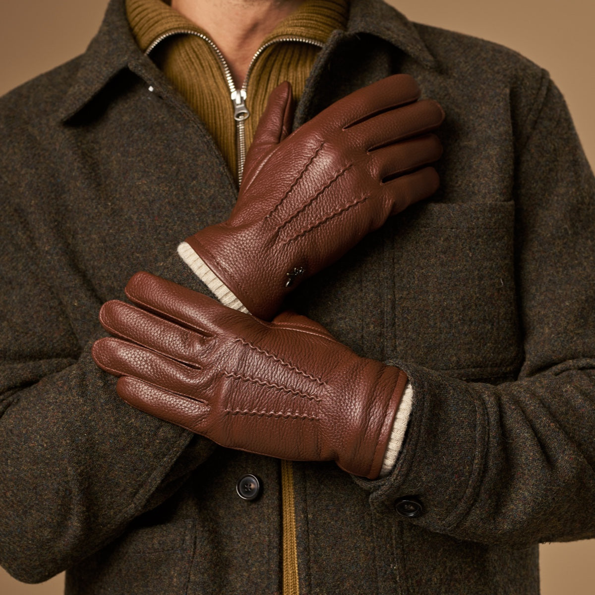 herren handschuhe wildleder gefüttert Lederhandschuhe Herren Braun Hirschleder