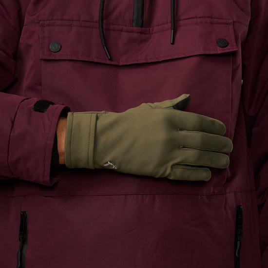 Olive green activity glove with a close-fitting wrist cuff