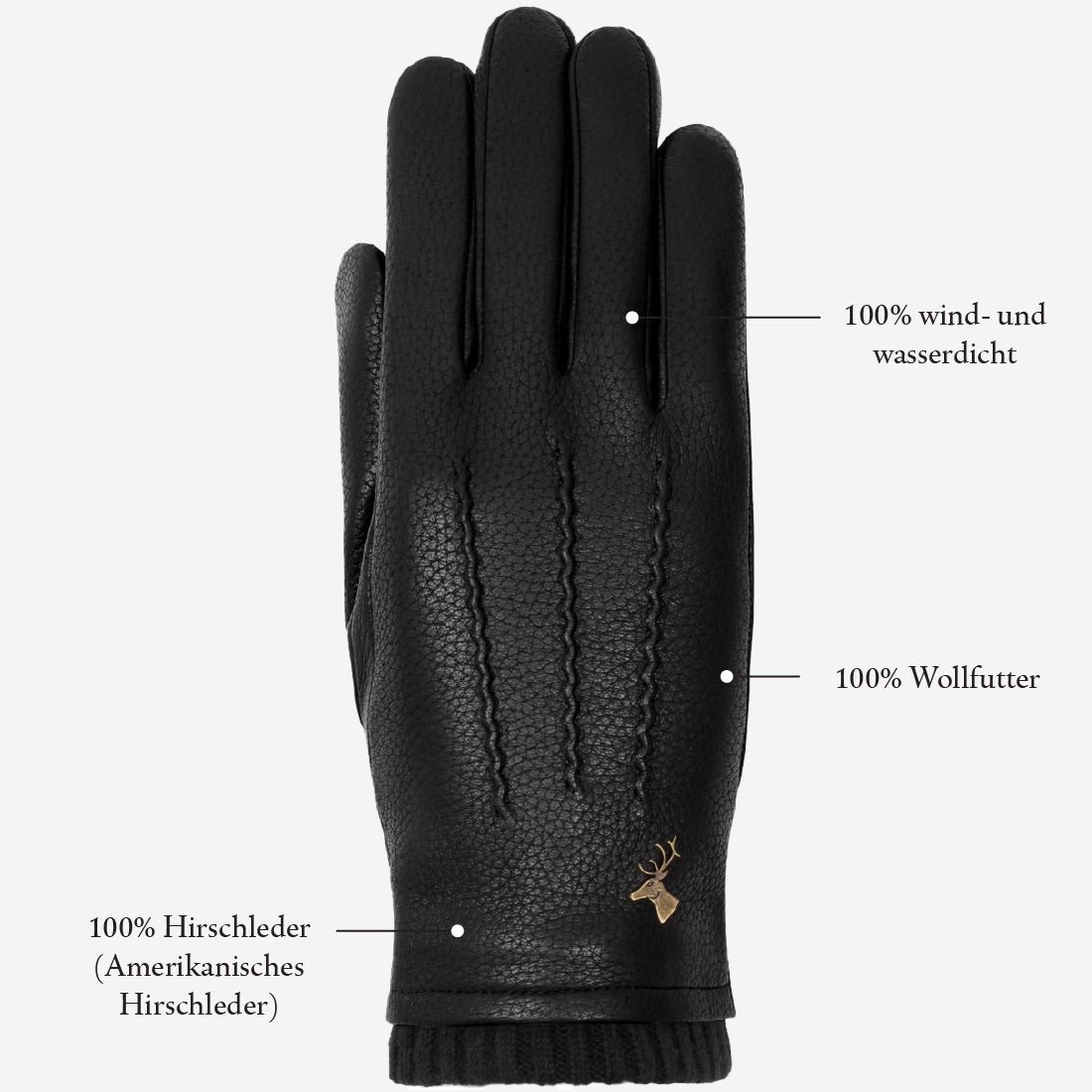 handschuhe leder strick Lederhandschuhe Damen Schwarz - Hirschleder