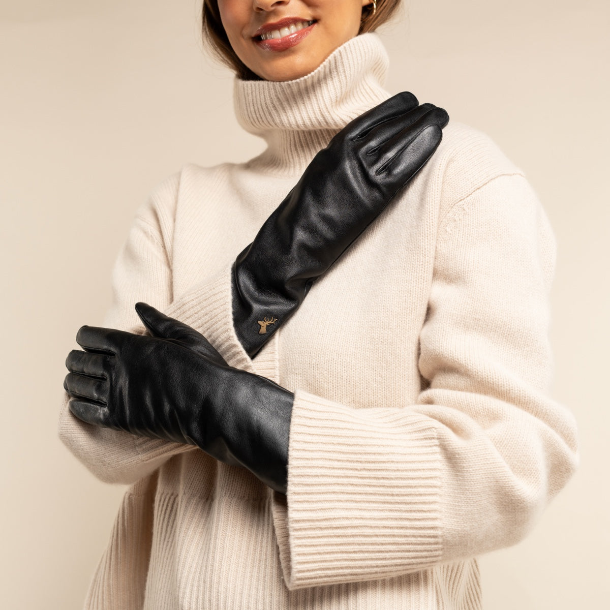 schwarze lange handschuhe Lange Lederhandschuhe Schwarz - Kaschmirfutter