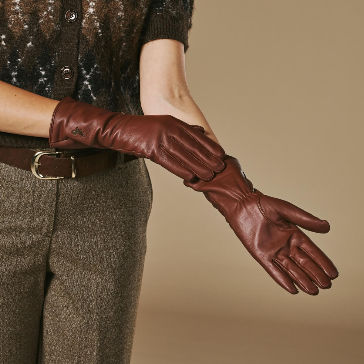 handschuhe leder damen braun Lange Lederhandschuhe - Damen - Braun