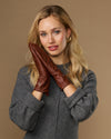 Emma (cognac) - Extralange Schaflederhandschuhe mit luxuriösem Kaschmirfutter & Touchscreen-Funktion