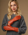 Emma (orange) - Extralange Schafslederhandschuhe mit luxuriösem Kaschmirfutter & Touchscreen-Funktion