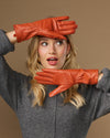 Emma (orange) - Extralange Schafslederhandschuhe mit luxuriösem Kaschmirfutter & Touchscreen-Funktion