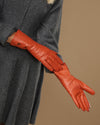 Emma (orange) - Extralange Schafslederhandschuhe mit luxuriösem Kaschmirfutter & Touchscreen-Funktion