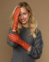 Emma (orange) - Extralange Schafslederhandschuhe mit luxuriösem Kaschmirfutter & Touchscreen-Funktion
