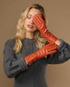 Emma (orange) - Extralange Schafslederhandschuhe mit luxuriösem Kaschmirfutter & Touchscreen-Funktion