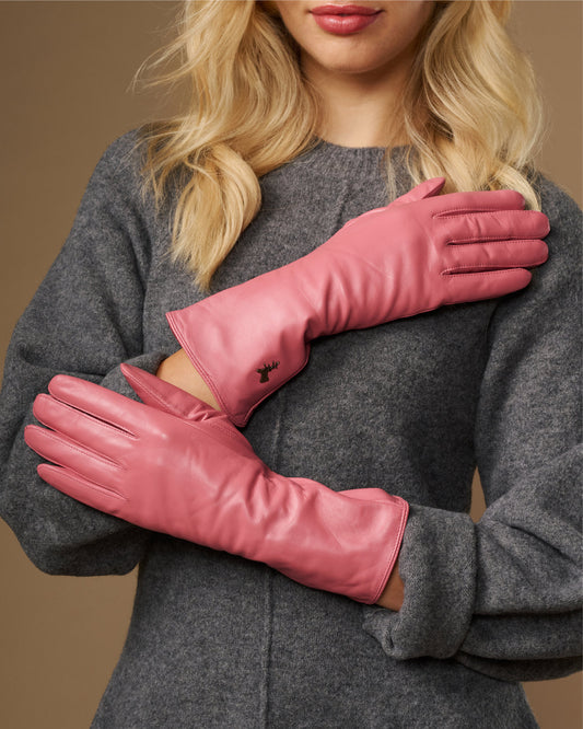 Emma (rosa) - Extralange Schafslederhandschuhe mit luxuriösem Kaschmirfutter & Touchscreen-Funktion