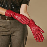 Emma (rot) - extra lange Handschuhe aus Schafsleder mit luxuriösem Kaschmirfutter und Touchscreen-Funktion