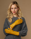 Emma (gelb) - Extralange Schafslederhandschuhe mit luxuriösem Kaschmirfutter & Touchscreen-Funktion