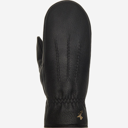 Eva (schwarz) - elegante Ziegenlederfäustlinge mit luxuriösem Kunstpelzfutter und Touchscreen-Funktion