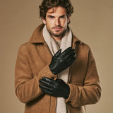 Frederick (schwarz) - Handschuhe mit Korbflechtmuster, Wollfutter und Touchscreen-Funktion