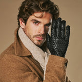Frederick (schwarz) - Handschuhe mit Korbflechtmuster, Wollfutter und Touchscreen-Funktion