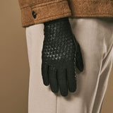 Frederick (schwarz) - Handschuhe mit Korbflechtmuster, Wollfutter und Touchscreen-Funktion