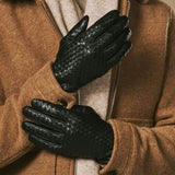 Frederick (schwarz) - Handschuhe mit Korbflechtmuster, Wollfutter und Touchscreen-Funktion