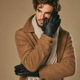 Frederick (schwarz) - Handschuhe mit Korbflechtmuster, Wollfutter und Touchscreen-Funktion