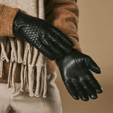Frederick (schwarz) - Handschuhe mit Korbflechtmuster, Wollfutter und Touchscreen-Funktion