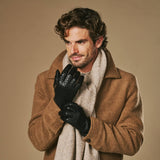 Frederick (schwarz) - Handschuhe mit Korbflechtmuster, Wollfutter und Touchscreen-Funktion