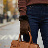 Giocante (braun) - Wildlederhandschuhe mit luxuriösem Schaffellfutter