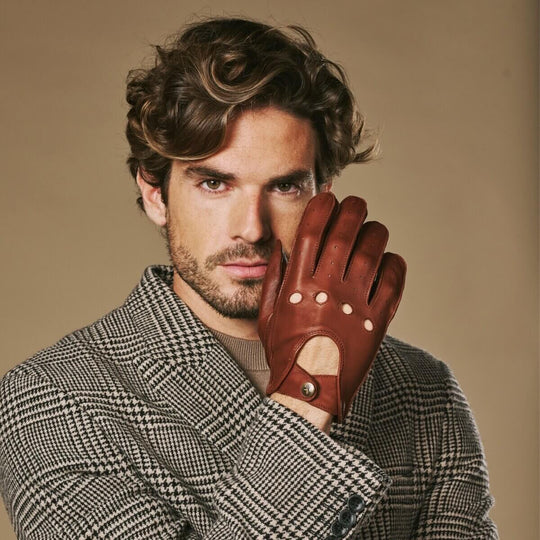 Gosling (cognac) - klassischer Lammleder-Autohandschuhe mit Touchscreen-Funktion