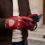 Gosling (rot) - klassischer Lammleder-Autohandschuhe mit Touchscreen-Funktion