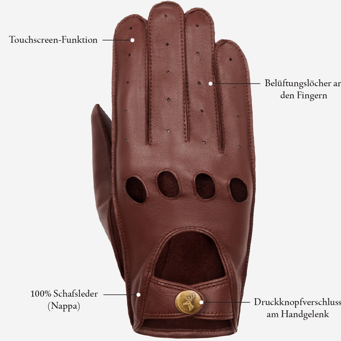 Gosling (braun) - klassischer Lammleder-Autohandschuhe mit Touchscreen-Funktion - Schwartz & von Halen DE - Premium Lederhandschuhe - 8