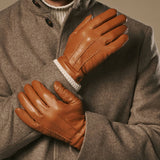 Harvey (cognac) - Ziegenlederhandschuhe mit luxuriösem Wollfutter und Touchscreen-Funktion