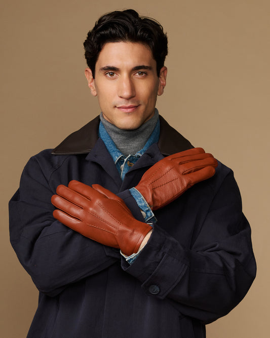 Harvey (cognac) - Ziegenlederhandschuhe mit luxuriösem Wollfutter und Touchscreen-Funktion