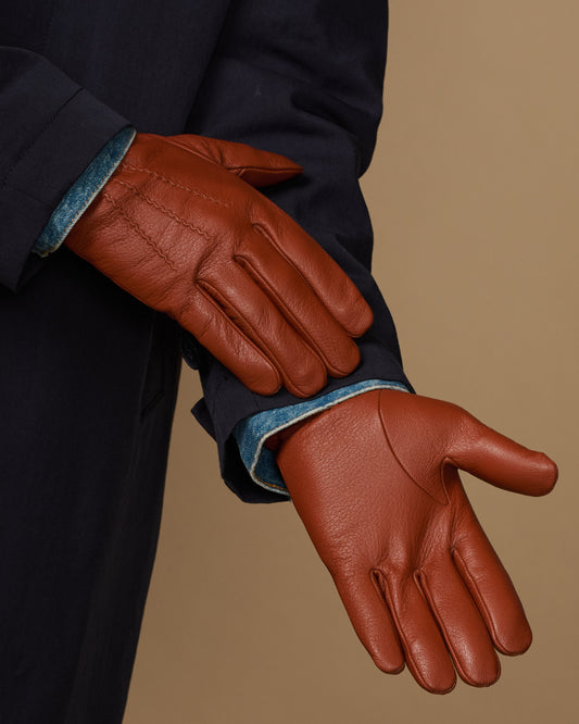Harvey (cognac) - Ziegenlederhandschuhe mit luxuriösem Wollfutter und Touchscreen-Funktion