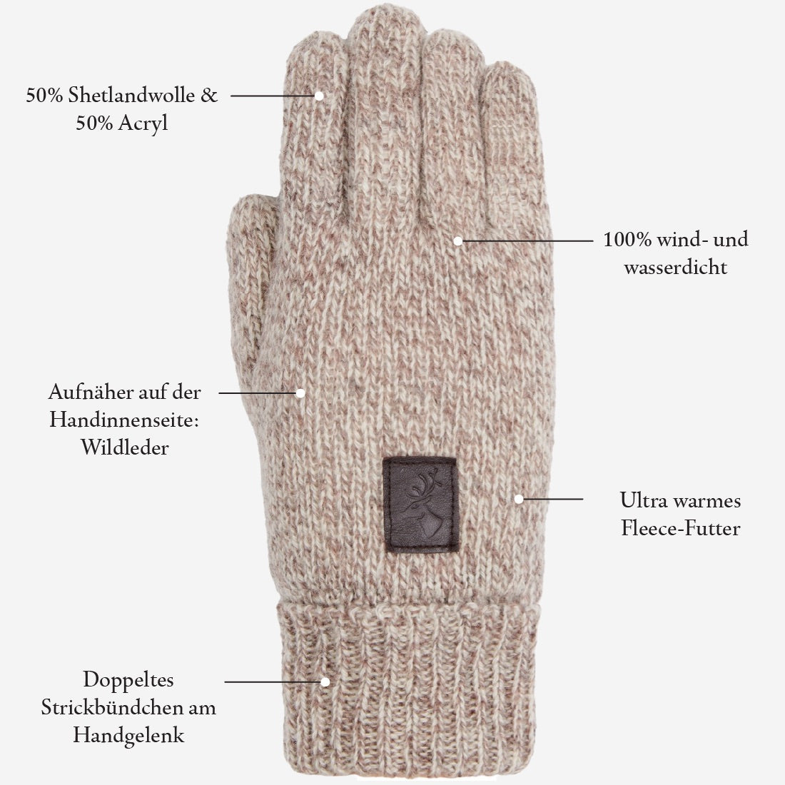 handschuhe warm gefüttert Handschuhe aus Wolle Shetland - Hellgrau