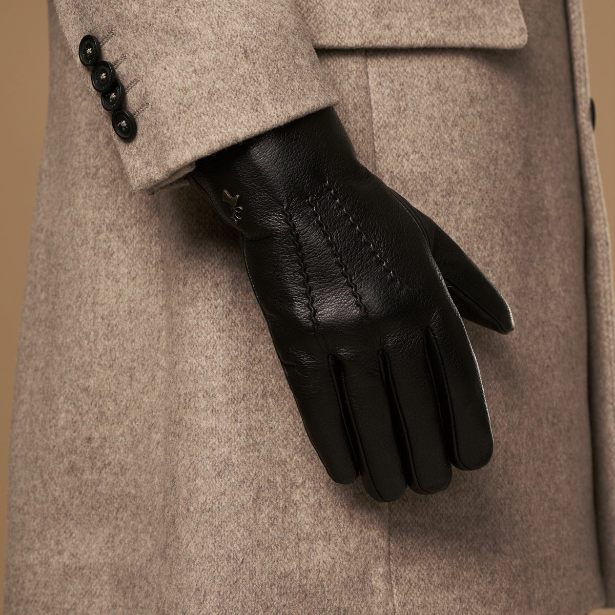 hunter handschuhe Lederhandschuhe Herren Schwarz - Lammwollfutter